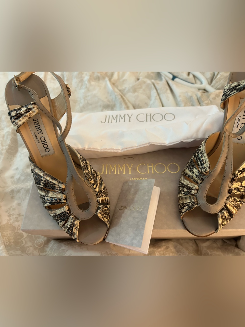 Jimmy Choo Beige and Black Snakeskin Slingback Heels